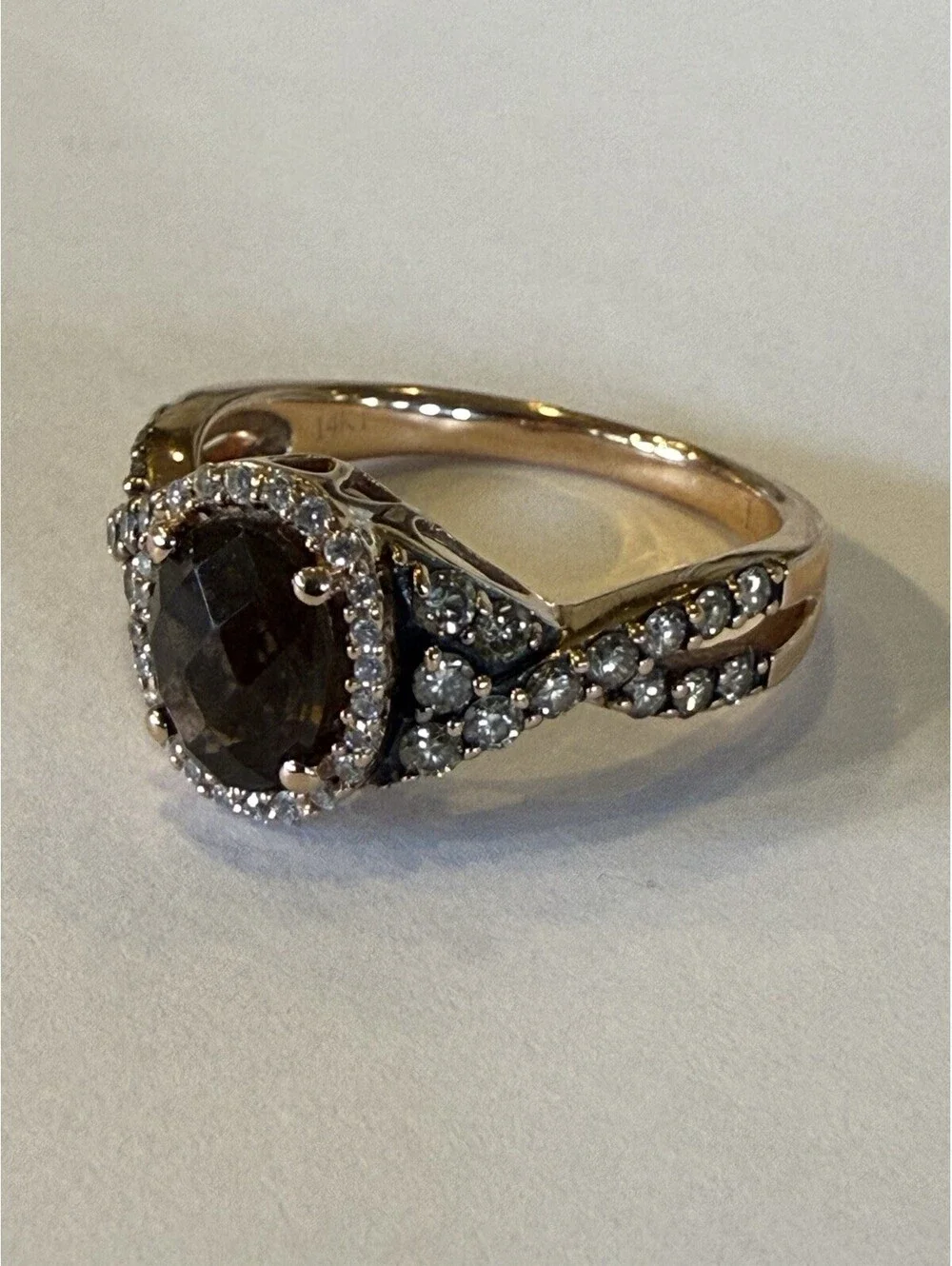LeVian 14K Rose Gold Halo Oval Chocolate Quartz & Diamonds Ring, Size 9